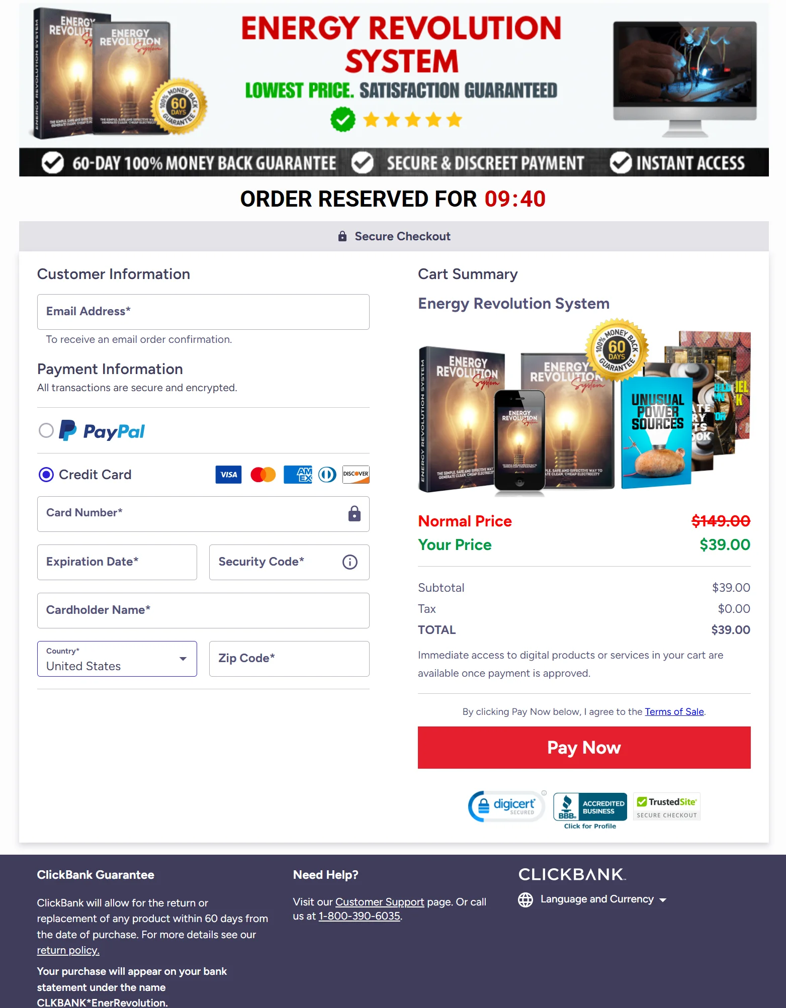 Energy Revolution System secure checkout page